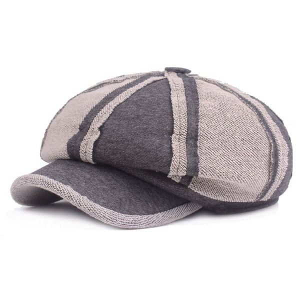 2022 Nueva oscura Gris Patchwork Algodón Octagonal Sombrero Mujeres Distress Pintor Cap Otoño Invierno Hombres Newsboy Caps Whole303U