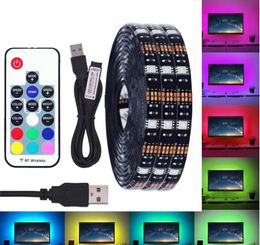 2022 nuevo DC 5V USB tira de LED 5050 impermeable RGB LED luz Flexible 50CM 1M 2M agregar 3 17Key remoto para iluminación de fondo de TV