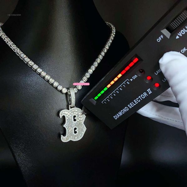 Colgante con letra B de nuevo diseño, oro macizo auténtico helado, Baguette de Hip Hop/esmeralda, collar con inicial de moissanita de diamante de laboratorio, 2022