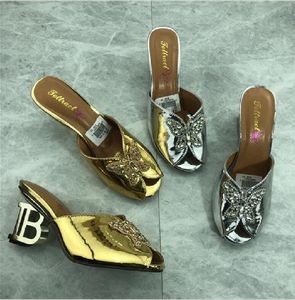 2022 Nieuwe Ontwerp Dames Mode Hakken Sandalen Meisjes Casual Zomer Goud Vis Pee Teen Slippers Korte Hak Schoen Lady's Silver Dia's Big Size 42 41 9US Patroon Geen Box # H04