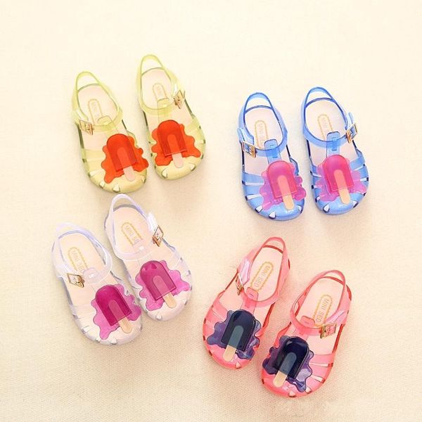 2022 Nuevo diseñador de zapatos para niños Mini Melissa Jelly sandalias para niños pequeños para bebés, niños, niñas, helados, niños, verano, dibujos animados lindos, zapatos de playa, deslizadores infantiles Sandalia