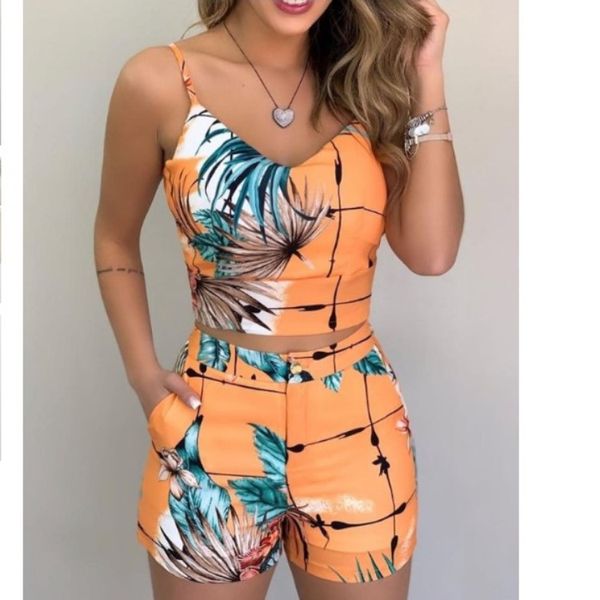 2022 Nuevo diseñador para mujer Chándales Vestidos Chaqueta de impresión Correa de espagueti Crop Top Conjuntos cortos Casual Summer Beach Fashoin Trajes de 2 piezas para mujeres