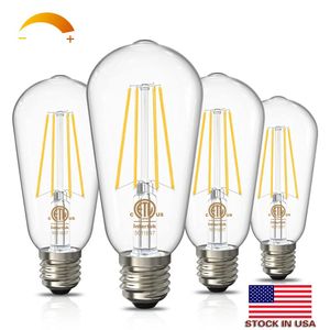 2022 Nuevas bombillas LED Edison vintage regulables Equivalente a 60 vatios E26 Reemplazo de luz incandescente 800LM 2700K ST58 Bombillas de filamento antiguo Listado ETL