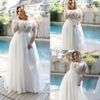 2022 nouvelles robes de mariée élégantes Casquette Sheer V Col Dentelle Tulle Plancher longueur Design Robes de mariée Vestido de Noiva Plus Taille