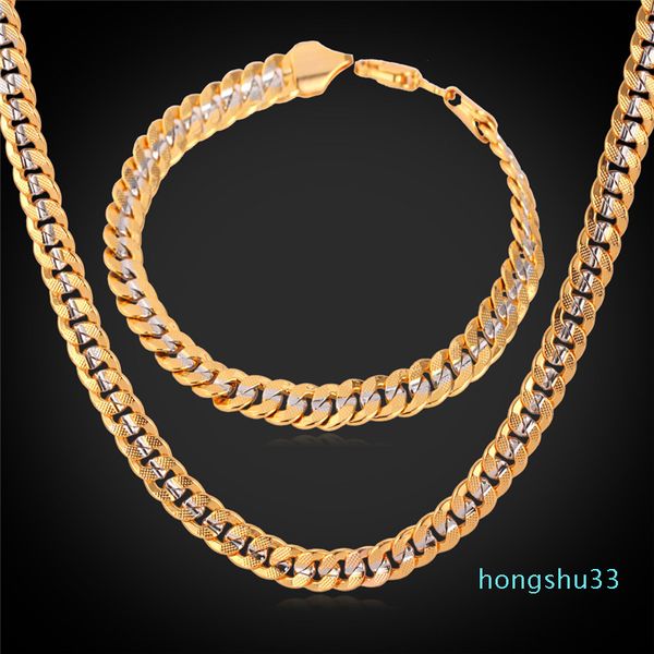 2022 nueva moda 6 mm cadena de oro 18 k sello hombres mujeres 18 k dos tonos chapado en oro cadena collar pulsera conjunto