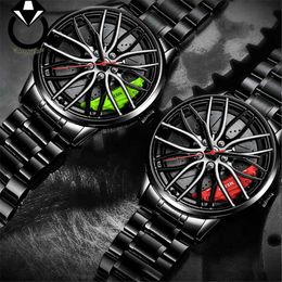 Relojes de cuarzo con diseño de rueda de coche para hombre, reloj masculino con llanta y rueda negra, a la moda, novedad de 2022