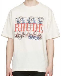 2023 nueva marca de moda Rhu, camisetas para hombres y mujeres, versión alta, reloj de pintura al óleo americano de verano, estampado de árbol de coco, manga corta