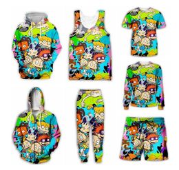 2022 Nieuwe Mode Cartoon Rugrats 90's 3D Print Mannen/Vrouwen Casual Shorts/Broek/T-shirt/Vest/Sweatshirt/Hoodies/Rits Hoodies G089