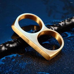 2022 nuevos anillos de racimo de moda Punk anillo de acero inoxidable de doble dedo negro chapado en oro titanio masculino moda nudillo para hombres joyería