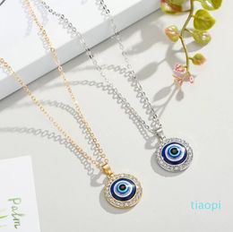 2022 nouvelle mode coloré turc cristal mauvais yeux bleus pendentif collier or argent couleur 14mm géométrique circulaire pièce clavicule colliers chanceux protection bijou