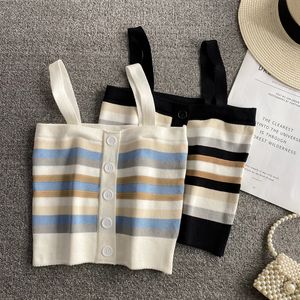 Nieuw modeontwerp dames zomerstreep print spaghettibandje gebreid kort vest casual tankhemd met hoge taille