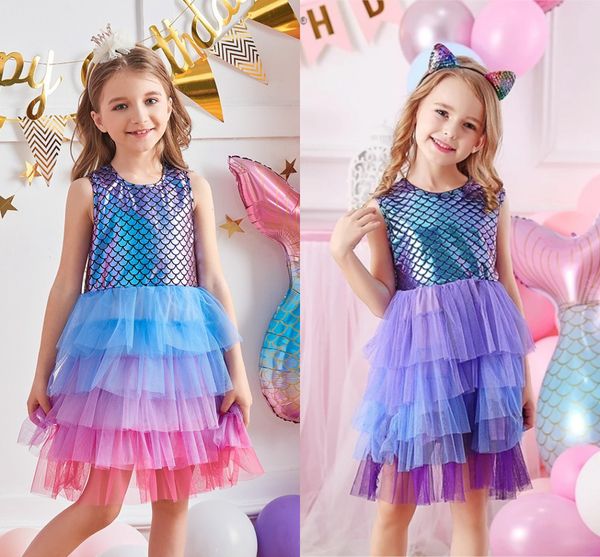 2022 Nouvelle Mode Filles Robes Effectuer Enfants Princesse Tutu Tulle Bas Robe Tout-petits D'été Robes De Bal Enfants Anniversaire Fête De Noël École Vêtements Décontractés