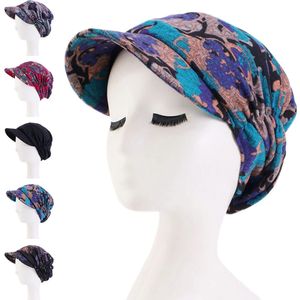 2022 Nouveau chapeau de mode femmes imprimer bonnets avec visière décontracté Inde chapeau musulman à volants cancer chimio chapeau bonnet écharpe turban tête enveloppement casquette