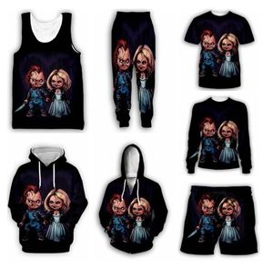 2022 Nieuwe Mode Horror Movie Chucky 3D Print Mannen / Dames Casual Shorts / Broek / T-shirt / Vest / Sweatshirt / Hoodies / Zipper Hoodies G88