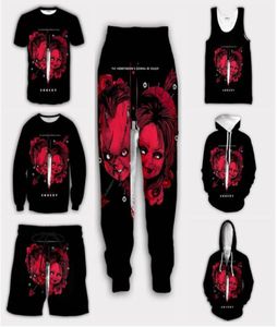 2022 Nieuwe mode horrorfilm Chucky 3D -print menwomen casual shorts broek t -shirt vest sweatshirt hoodies ritssluiting hoodies g9876821