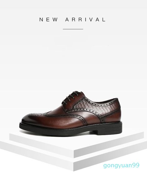 2022 Nueva moda Hotest Designer Men Zapatos de cuero con encaje, calzado casual, cómodo con cordones, vestido de oficina hecho a mano en negro y marrón