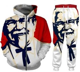 2022 Nieuwe mode KFC Kolonel 3D -print Hip Hop Sweatshirtpants Lange mouwen Mens kleding Zipper Hoodie Casusal Suits OK083413910