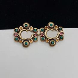 Boucles d'oreilles avec lettres pour femmes, aretes orecchini, diamants colorés, gemmes de marque de styliste, nouvelle mode 2022, 221C