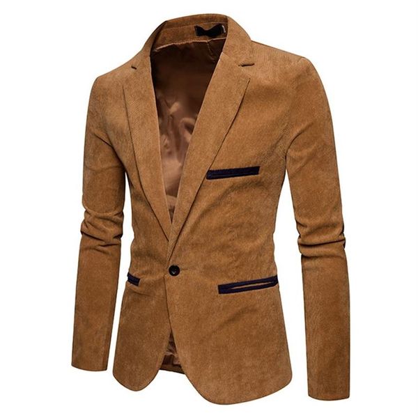 2022 Nueva moda de los hombres de pana ocio chaqueta de traje delgado de alta calidad casual hombre blazers chaqueta y costo hombres solo botón x0278q