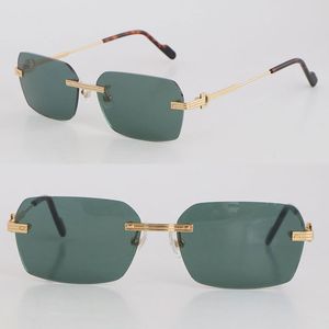 Dernières mode métal grands styles carrés lunettes de soleil sans monture or 18 carats lunettes de soleil mâles et femelles lunettes de protection de luxe créateur de mode sac d'appariement optique