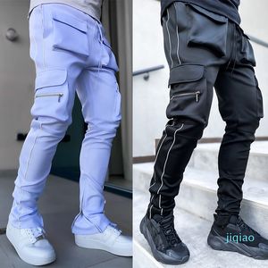 2022 nouvelle mode pantalon printemps et automne hommes Stretch multi-poches réfléchissant droit sport Fitness pantalons décontractés Joggers