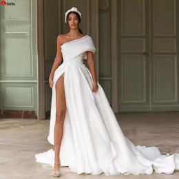 2022 Nouvelle mode plus taille robes de mariée une épaule haute fente appliques dentelle robes de mariée balayage train organza robe de mariée robes 5s4