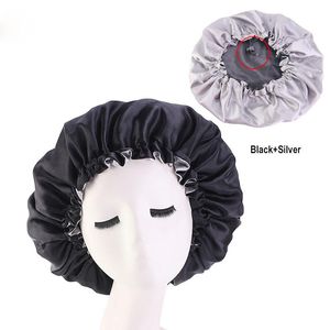 Gorro de dormir de seda a la moda, gorro de satén para cabello hermoso, tamaño doble, gorro redondo Extra grande, 11 colores, novedad de 2022