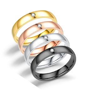 Bague classique en acier inoxydable pour hommes et femmes, anneau rond de 4mm, en Zircon, couleur or et argent, bijoux de mariage, nouvelle mode 2022