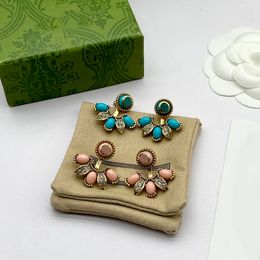 2022 nuevos pendientes de botón de moda aretes orecchini pendientes de diseñador de marca de piedras preciosas de cristal de doble letra para mujeres amantes de la fiesta joyería de regalo con caja