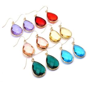 2022 Nieuwe Mode Transparante Glas Crystal Charm Oorbellen Roze Groen Blauw Waterdrop Teardrop Dangle voor Vrouwen Sieraden