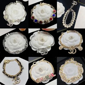 Pulsera CC de diseñador de marca de lujo, pulsera de perlas de cristal de moda de lujo para mujer, pulsera clásica de cuero Vintage, joyería de diseñador