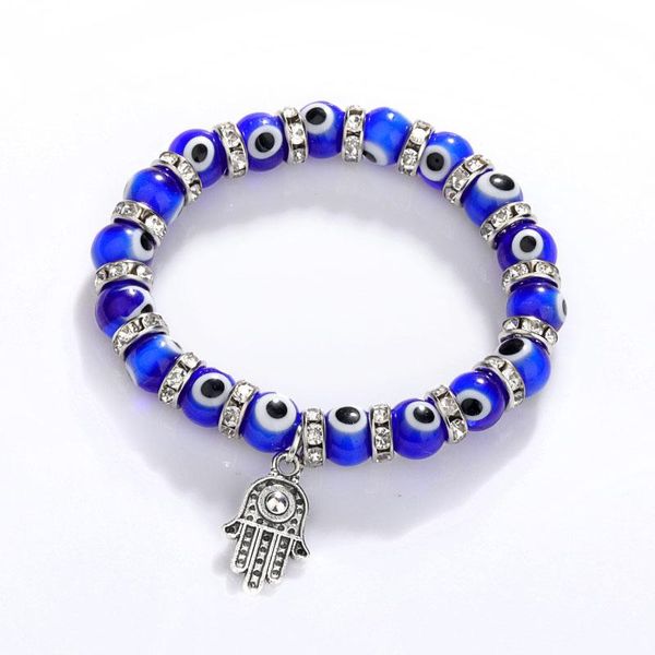 2022 nueva mano de Fátima Hamsa Evil Blue Eye Charms Strand Pulseras brazaletes cuentas Pulseras turcas para mujer joyería al por mayor