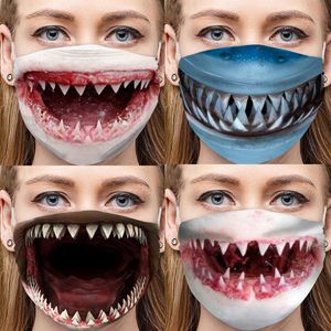 2022 Nieuwe vrouwelijke grappige calico masker grappige haaien mond gedrukt gebreide maskers anti-stof en anti-smog