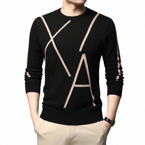 2022 New Fi Brand Knit High End Designer Winter Lana Jersey Suéter negro para hombre Cool Autum Casual Jumper Ropa para hombre N85V #