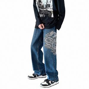 2022 Nouveau Fi Drag Broderie Baggy Hommes Jeans droits Pantalons Y2K Vêtements Hip Hop Lâche Pantalon en denim à jambes larges Ropa Hombre O7zu #