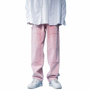 2022 Nieuwe Fi Roze Baggy Mannen Cargo Jeans Broek Elegante Rechte Casual Vrouwen Solid Lg Broek Kleding Pantal Homme R5Ba #