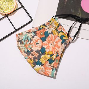 2022 Nieuwe Free-Color Flower Pure Cotton Cloth Ademende masker, zonnebrandcrème, stof en waas, wasbaar masker