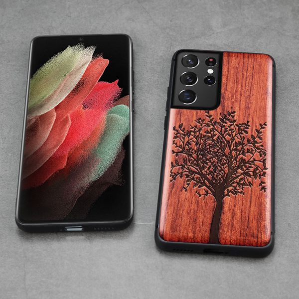 2022 Nuevo para Samsung Galaxy S22 Ultra 5G Case de madera delgada Case de parachoques TPU en Samsung S22 Plus S22 Ultra Teléfono Cajas