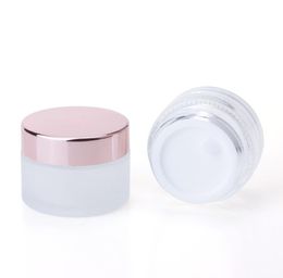 2022 Nieuwe Frosted Glas Crème Jar Clear Cosmetische Fles Lotion Lippenbalsem Container met Rose Gold Lid 5G 10G 15G 20G 30G 50G 100G