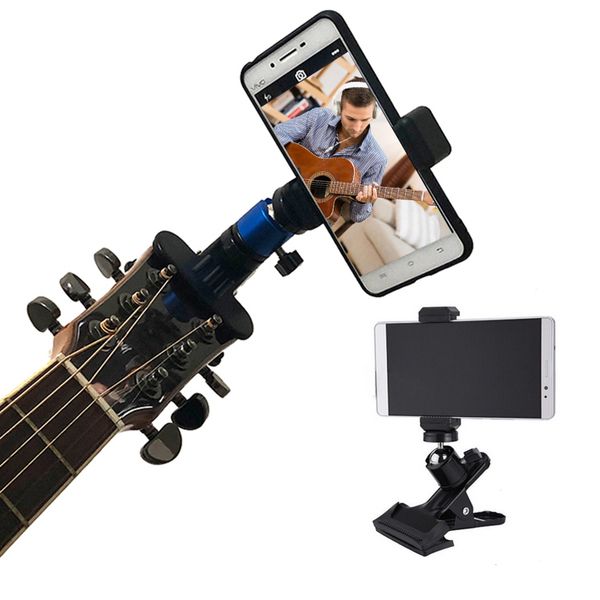 2022 New Guitar Head Clip Tenedor de teléfono móvil Live Broadcast Soporte Soporte Trípode Clip Cabeza Soporte de la cabeza Escritorio Música Guitar Holder