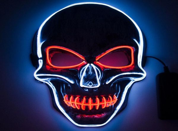 2022 Nouveau Halloween Couleur LED Masque de crâne de lumière froide pour femme et homme py Skull Glow Masque Blanc Orange Masque Lumineux Cosplay4023248