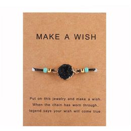 2022 nouveau Bracelet en pierre de résine Druzy fait à la main faire une carte de souhaits corde de cire Bracelets tressés Bracelets avec perle de riz pour Wo