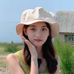 2022 nouveau chapeau femme japonais Style paresseux pêcheur chapeau spectacle visage mode béret en forme de nuage grand bord Protection solaire Pot chapeau béret