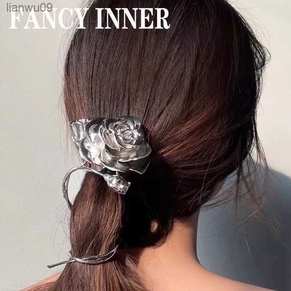 2022 nueva diadema, accesorios para el cabello, rosa, flor, Color plateado, hilo de Metal INS, tocado de hierro para el cabello, tocado para mujeres y niñas, joyería L230704