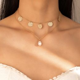 2022 nouveau coeur pendentif collier pour femmes luxe perle pierre papillon fleurs géomtrique multicouche clavicule chaîne