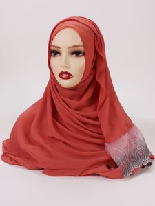 2022 nouveau Hijab écharpe pour femmes musulmanes avec vague dentelle plaine Islam Jersey Hijabs dame Turban foulard grande taille tête enveloppement