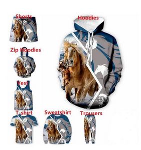 2022 Nieuwe Paard Gedrukt Mode 3D Mannen / Vrouwen Cool Patroon Sweatshirt / T-shirt / Hoodies / Vest / Broek / Shorts GG05