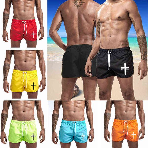 2022 New Hot Vente Believe Cross Hommes Shorts De Natation D'été Couleur Maillots De Bain Hommes Sexy Shorts Planche De Surf Hommes Pantalons De Sport Y220305