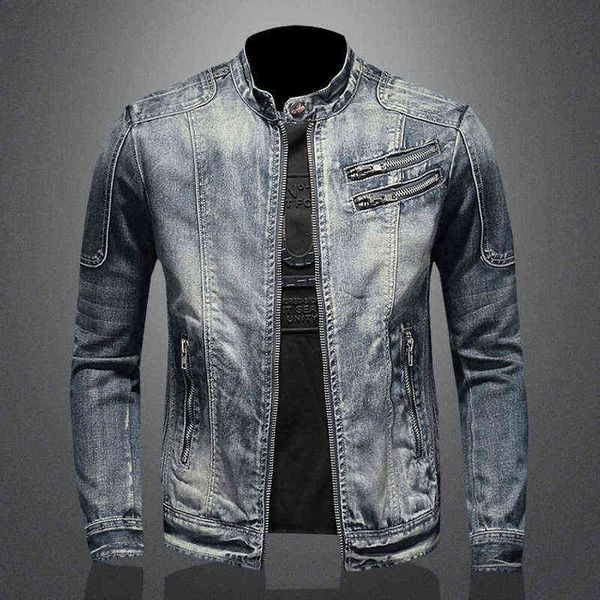 2022 nouveau style chaud veste en jean pour hommes printemps automne fermetures à glissière couleur unie manteau en jean Y220803