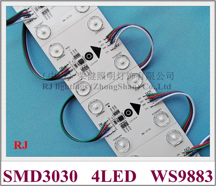 2022 Ny IC 9883 Fullfärg Magic LED-ljusmodul Bakljus SMD 3030 RGB DC24V 4 LED 6W kompatibel med WS 2811 IP20 Icke-vattentät